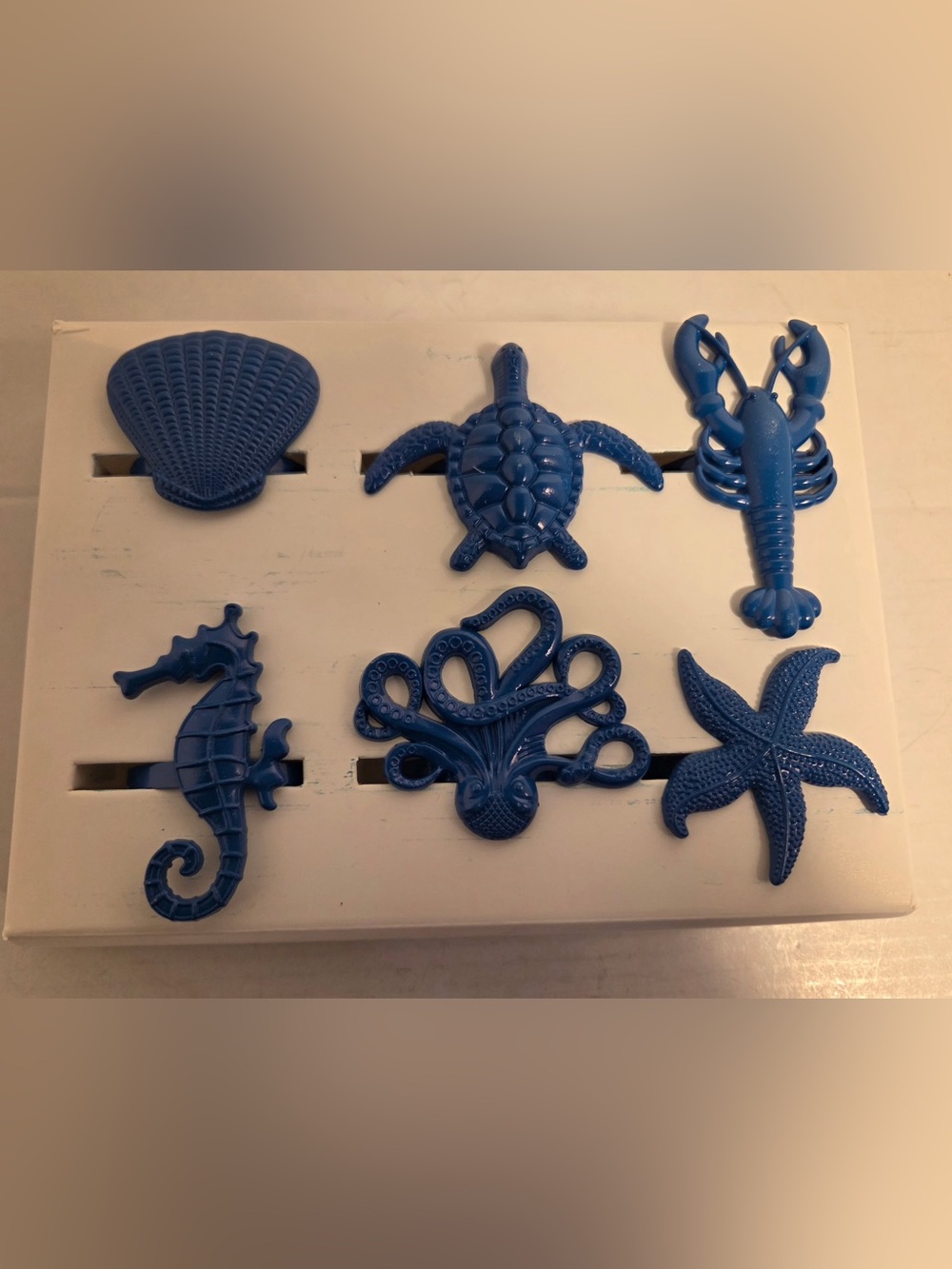 Set Of 6 Marine Sea Animal Blue Metal Napkin Rings Nautical